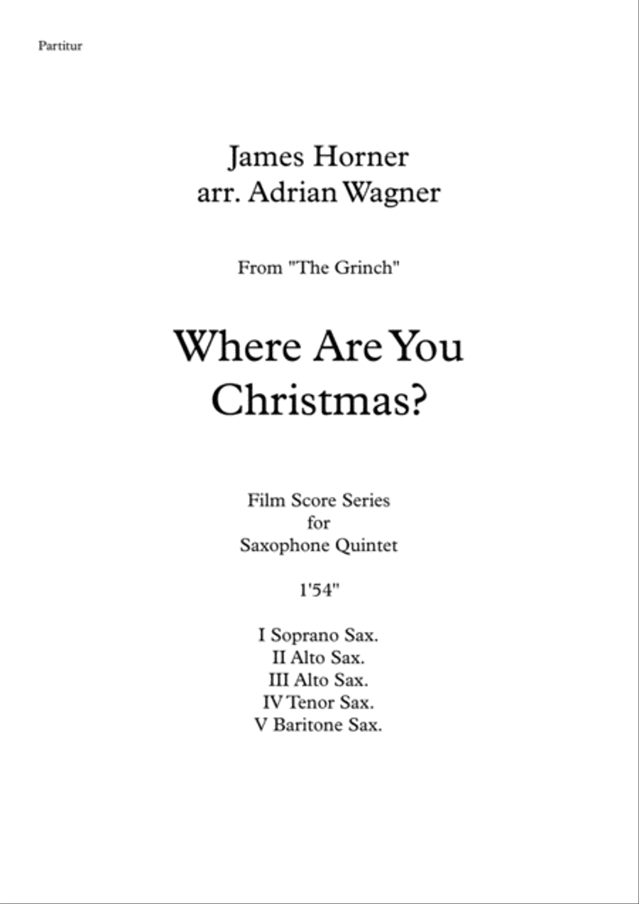 Where Are You Christmas? Saxophone Quintet scores gallery preview page 2