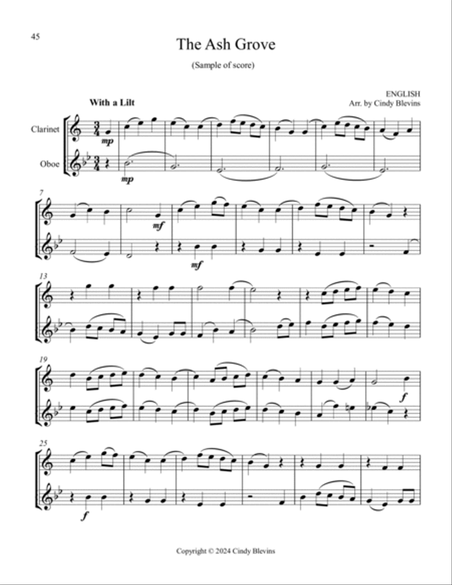 12 Favorite Folk Songs, for Clarinet and Oboe Woodwind Duet scores gallery preview page 5