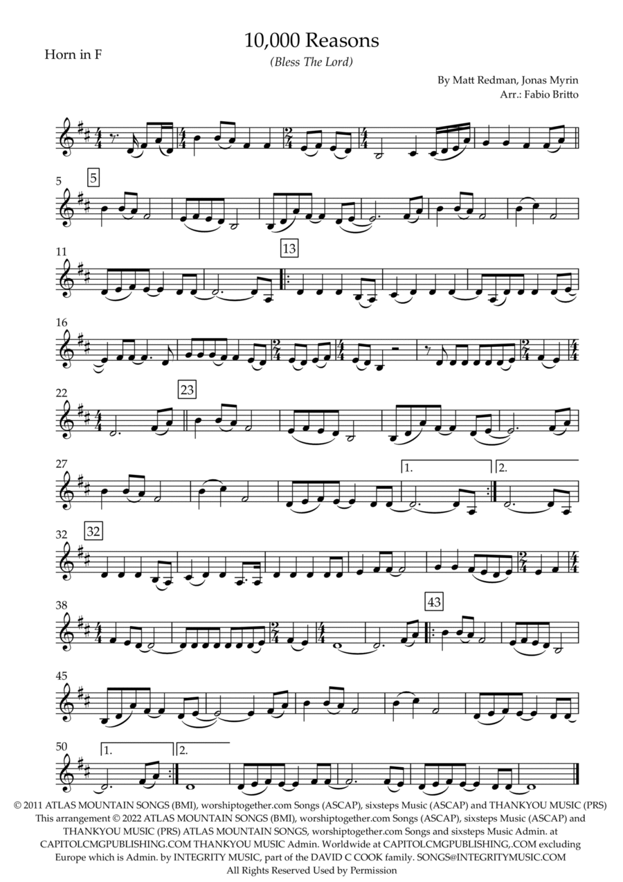10,000 Reasons (bless The Lord) Horn Solo scores gallery preview page 1