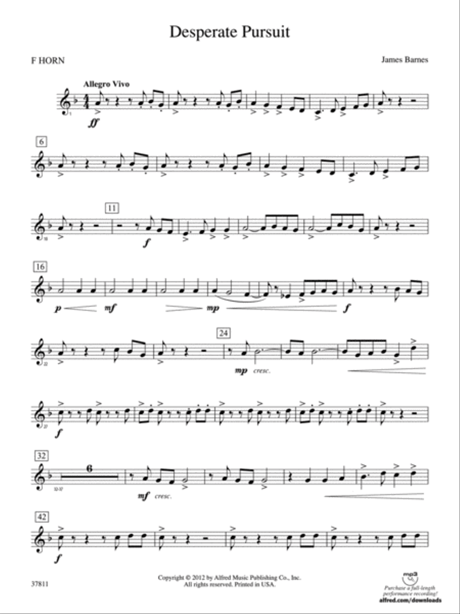 Desperate Pursuit: 1st F Horn Concert Band scores gallery preview page 1