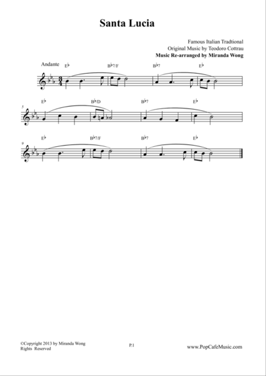 Santa Lucia in Eb - Violin or Flute Solo Small Ensemble scores gallery preview page 1