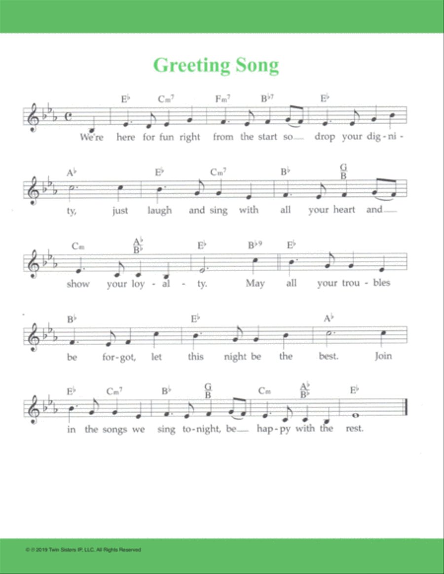 Greeting Song Piano, Vocal, Guitar scores gallery preview page 1