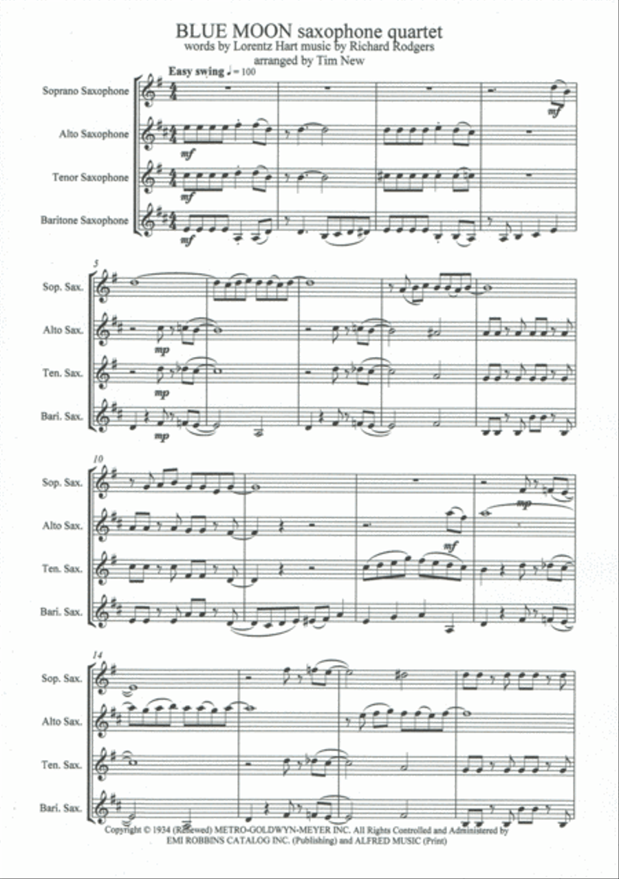 Blue Moon Woodwind Quartet scores gallery preview page 1