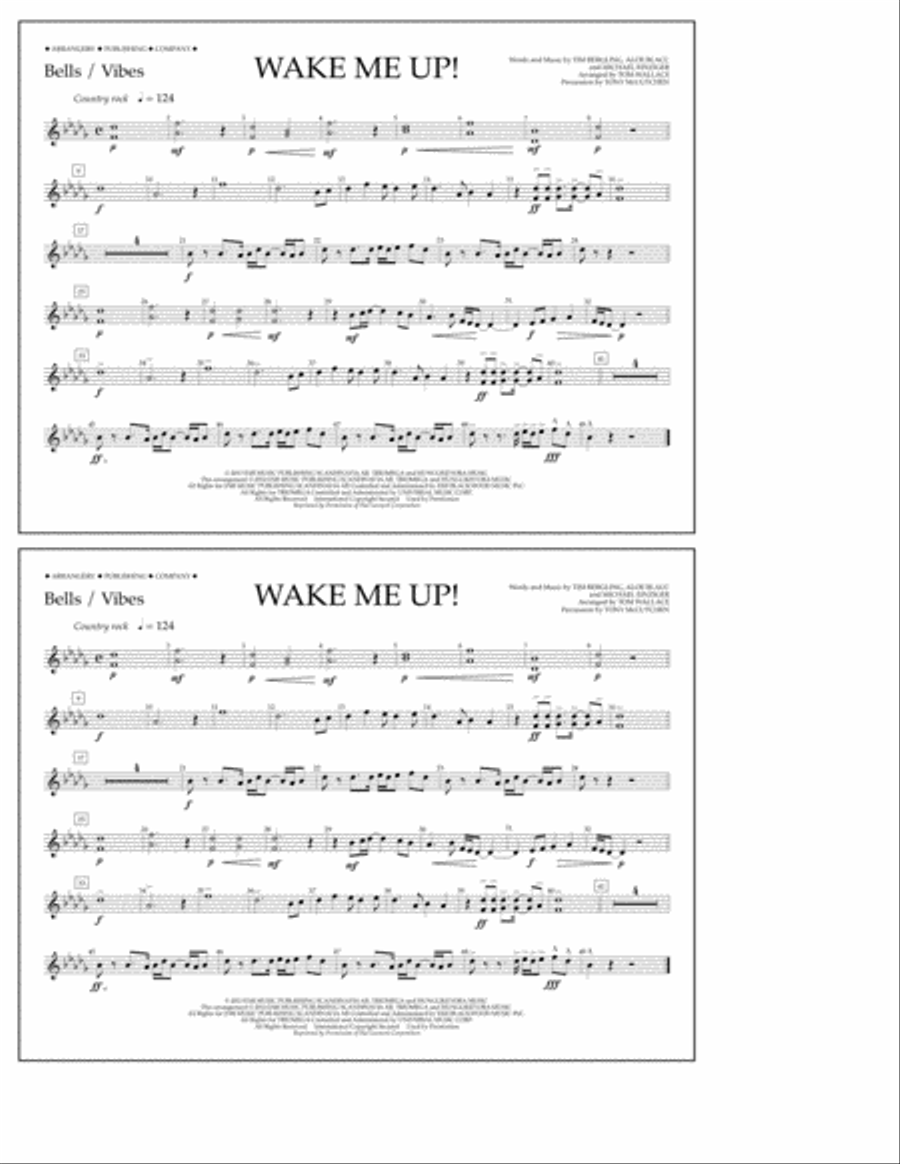 Wake Me Up! - Bells/Vibes Marching Band scores gallery preview page 1
