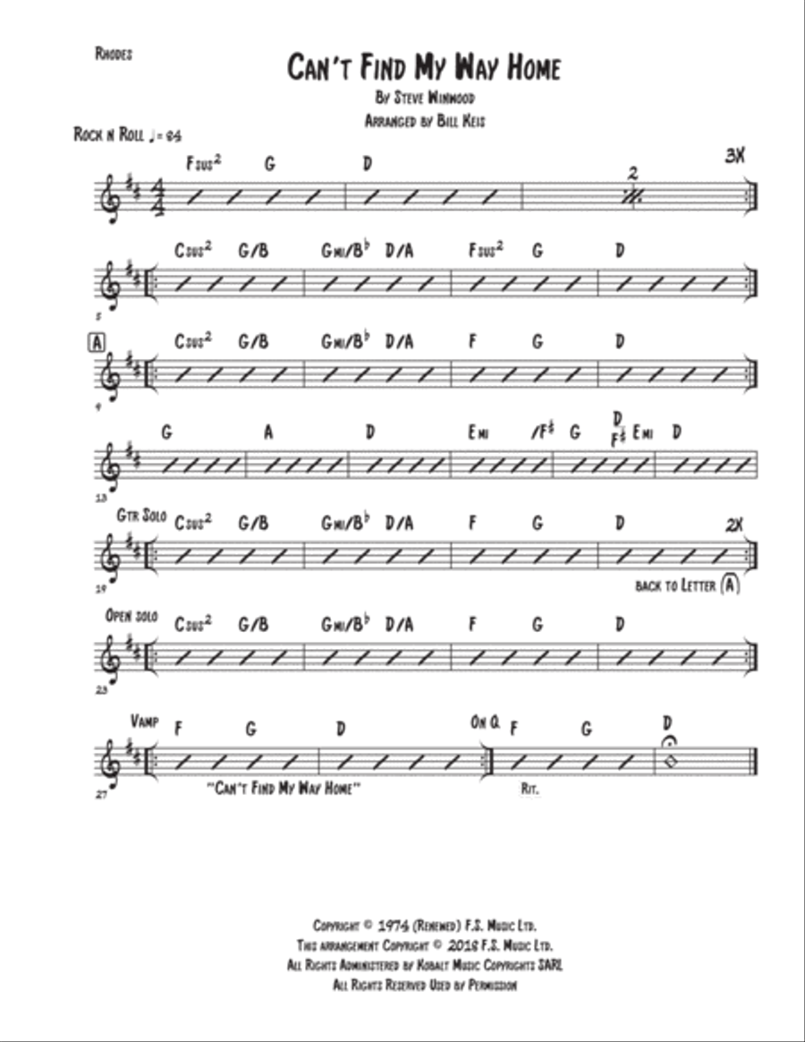Can't Find My Way Home Can't Find My Way Home Piano Solo scores gallery preview page 1