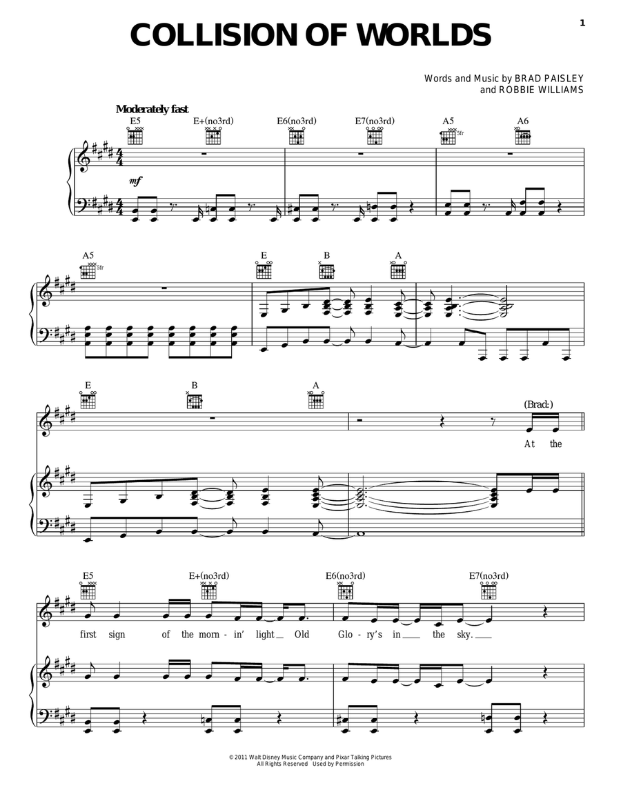 Collision Of Worlds Piano, Vocal, Guitar scores gallery preview page 1