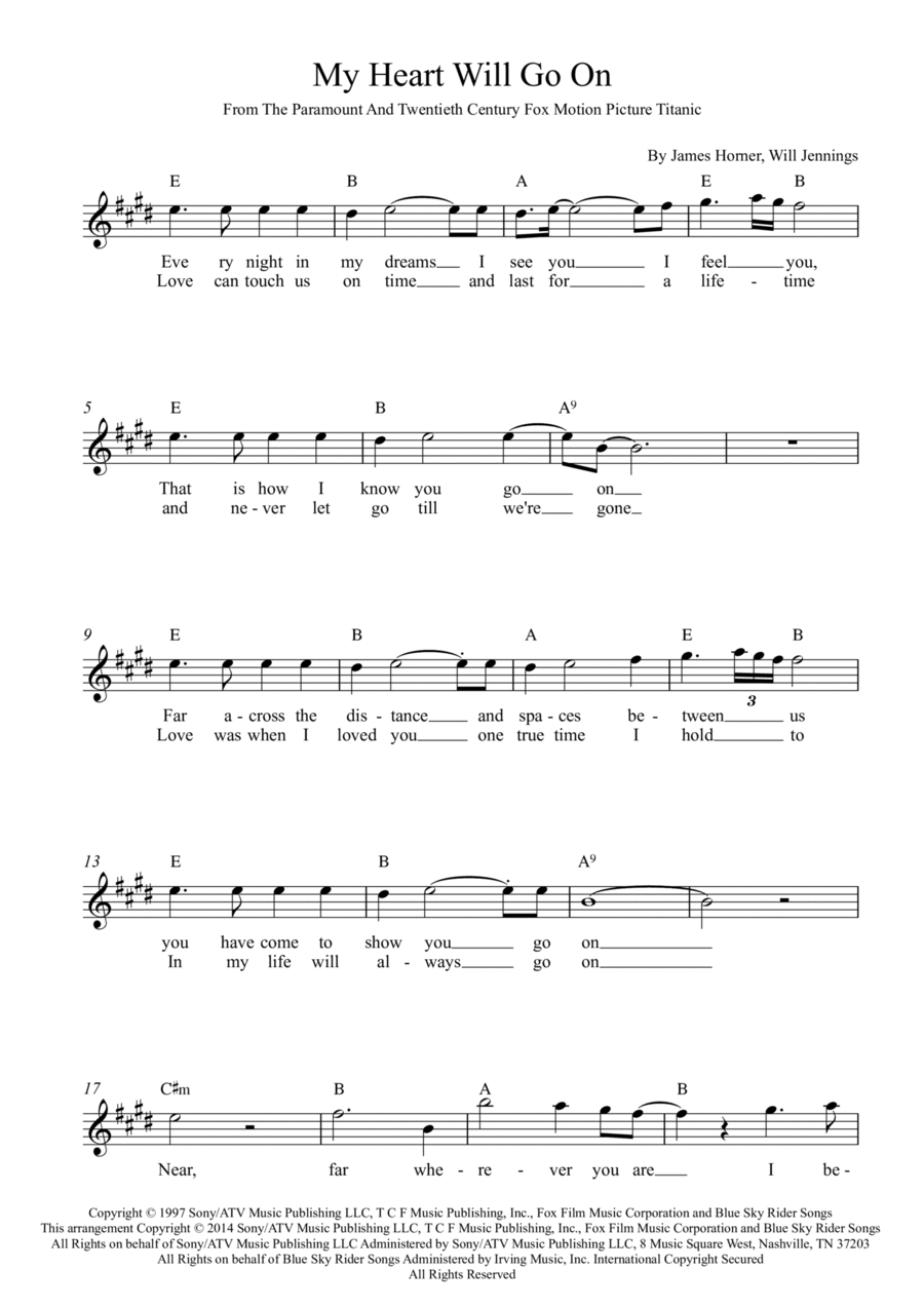 My Heart Will Go On (love Theme From 'titanic') Easy Piano scores gallery preview page 1