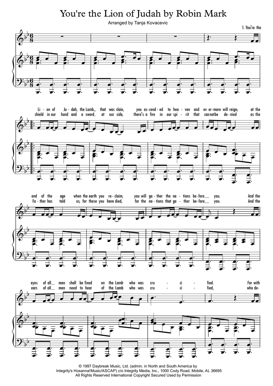 You're The Lion Of Judah You're The Lion Of Judah Piano, Vocal scores gallery preview page 1