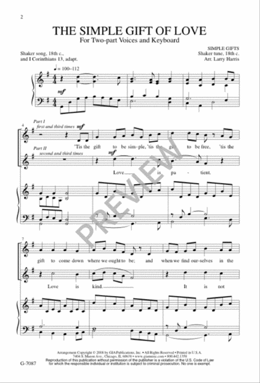 The Simple Gift of Love The Simple Gift of Love 2-Part scores gallery preview page 2