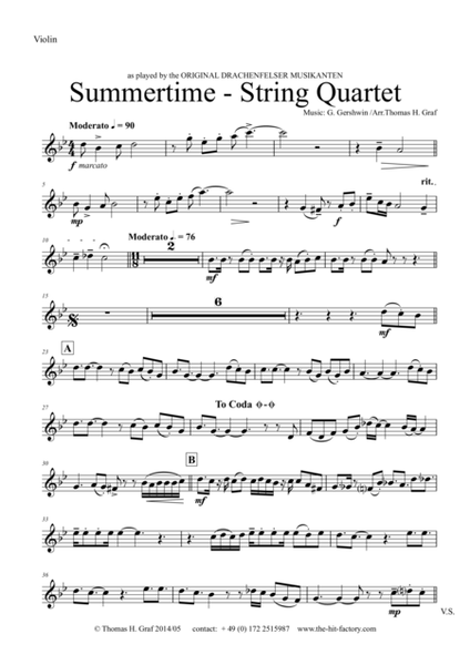Summer time - Gershwin, 11/8, String Quartet