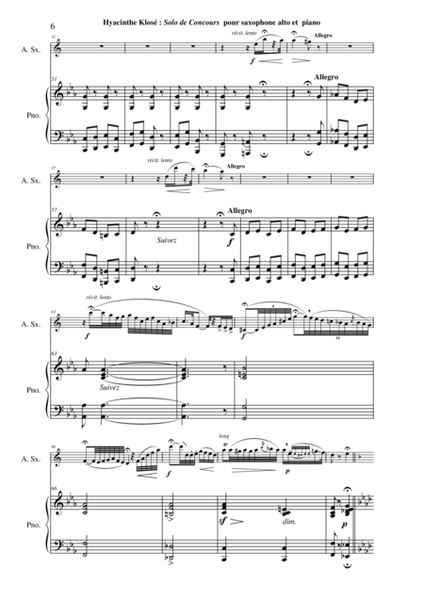 Hyacinthe Klosé: Solo de Concours for alto saxophone and piano