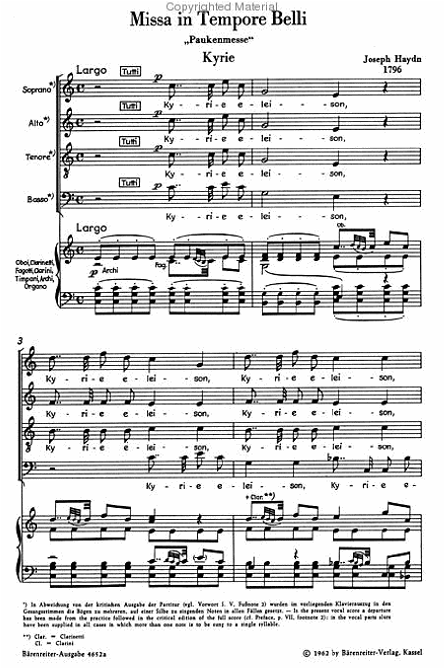 Missa in Tempore Belli Hob.XXII:9 'Mass in Time of War' 4-Part scores gallery preview page 3