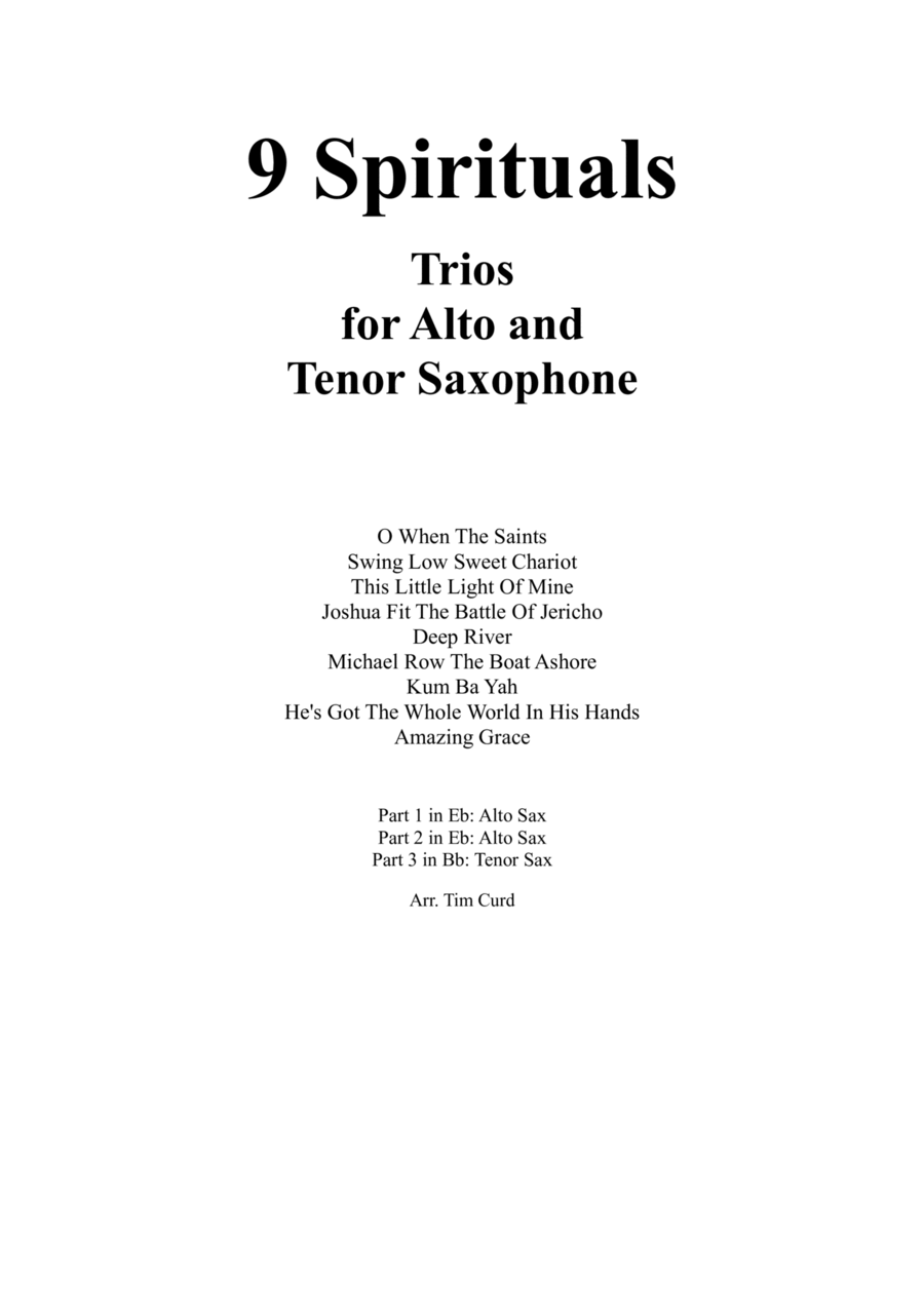 9 Spirituals, Trios For Alto, Alto And Tenor Saxophone Woodwind Trio scores gallery preview page 1