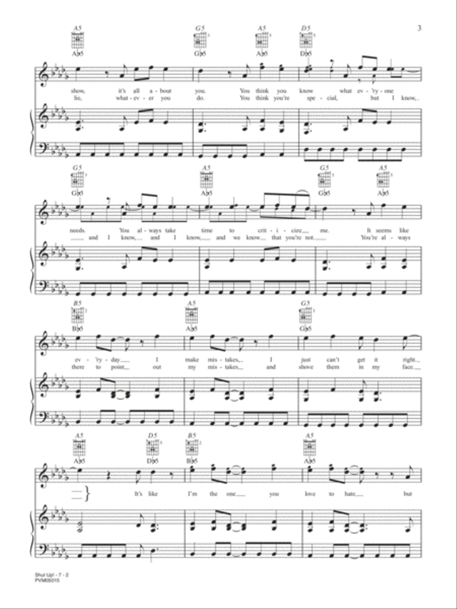 Shut Up! Piano, Vocal, Guitar scores gallery preview page 2
