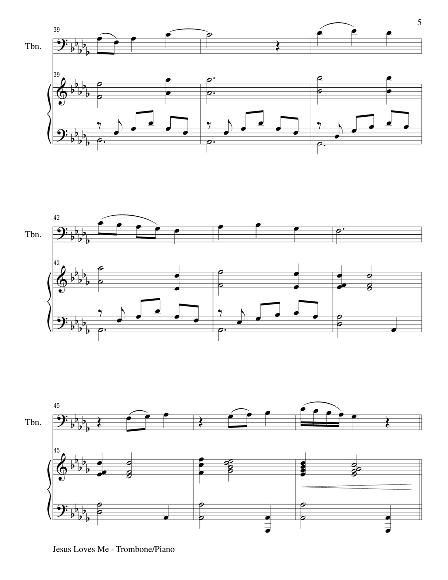 JESUS LOVES ME (Duet – Trombone and Piano/Score and Parts) Trombone Duet scores gallery preview page 5