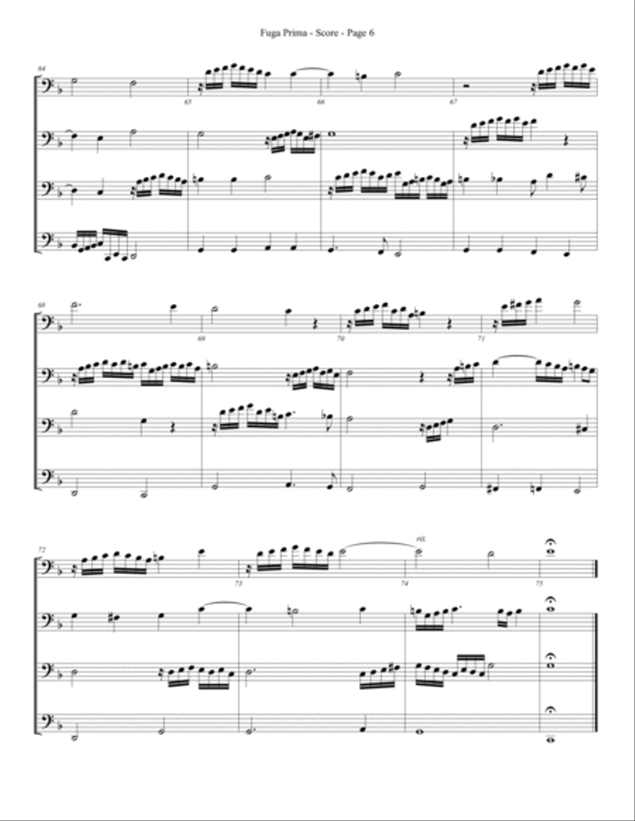 Fuga Prima for Trombone or Low Brass Quartet Brass Quartet scores gallery preview page 6