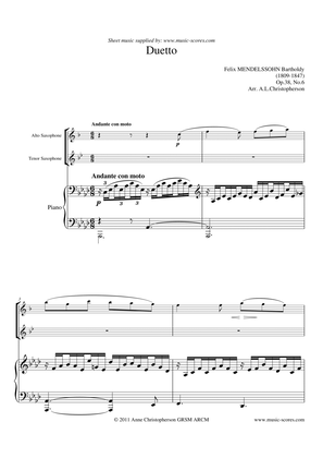Op.38, No.6 - Duetto - Song without Words - Alto Sax, Tenor Sax and Piano