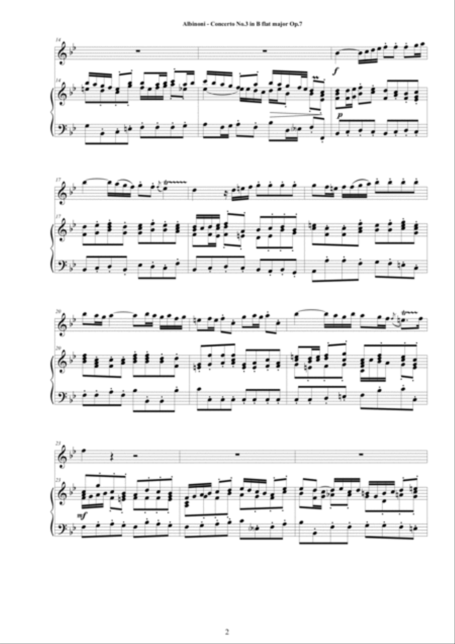 Albinoni - Oboe Concerto No.3 in B flat major Op.7 for Oboe and Piano Piano scores gallery preview page 2
