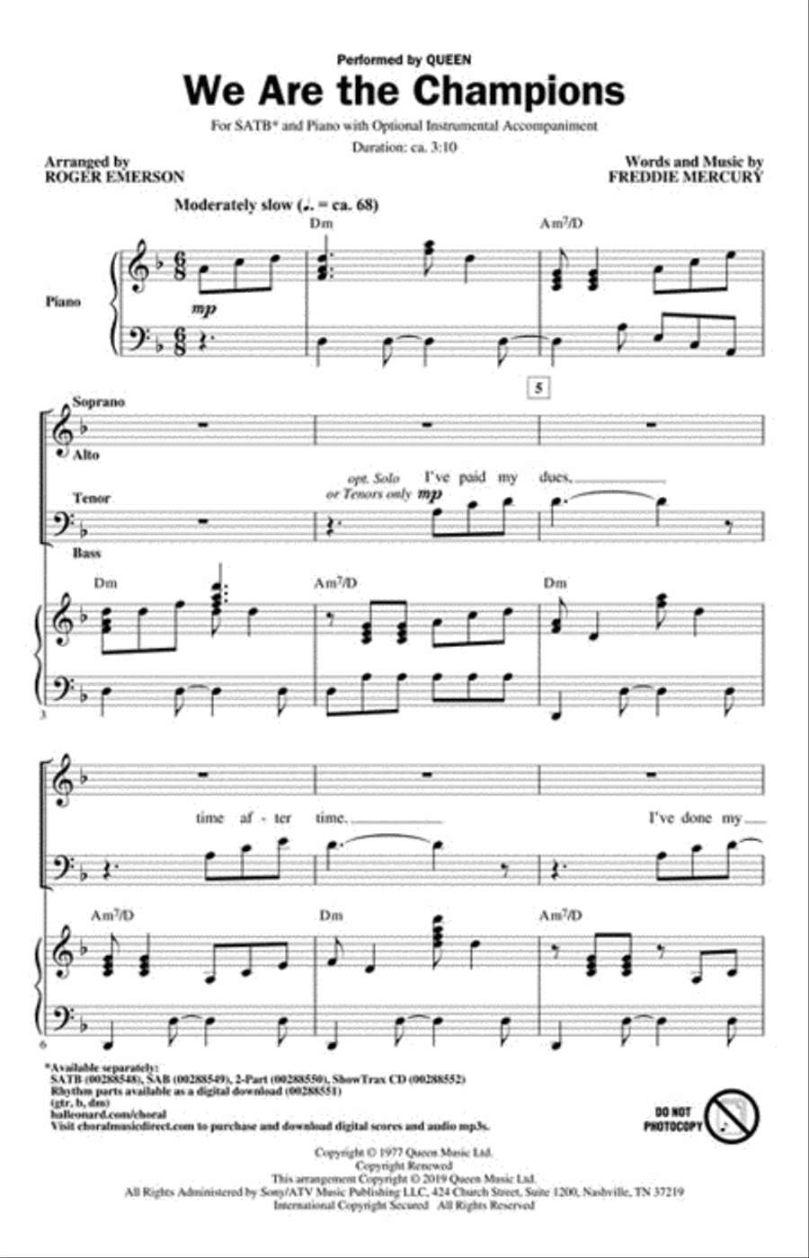 We Are the Champions 4-Part scores gallery preview page 2
