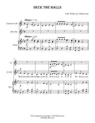 Deck The Halls (Alto Voice, Clarinet, Piano)