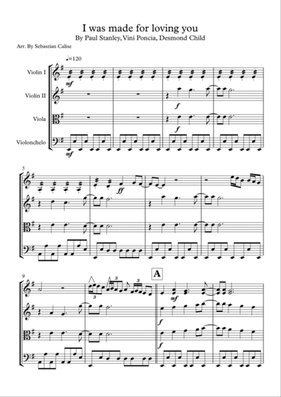 I Was Made For Lovin' You String Quartet scores gallery preview page 2