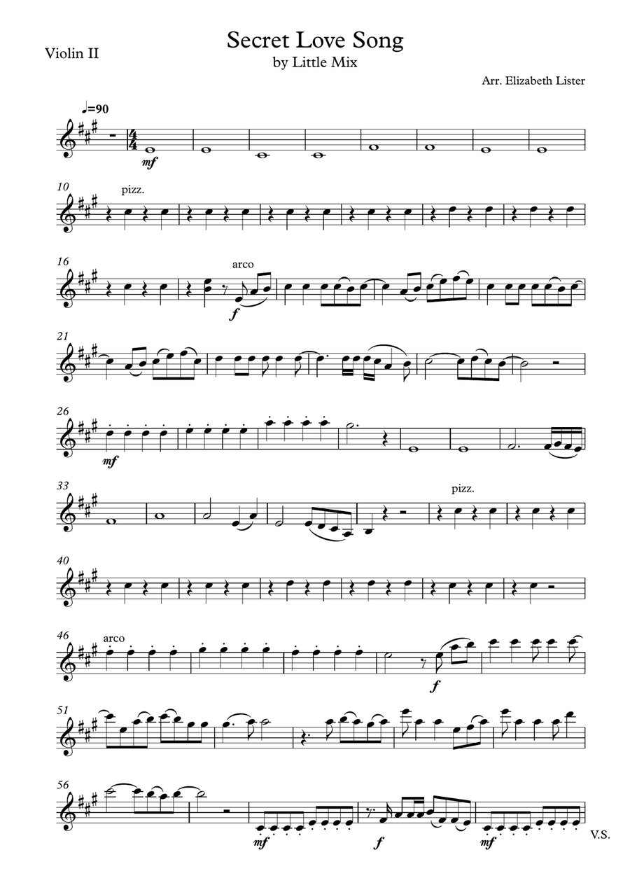 Secret Love Song String Quartet scores gallery preview page 3