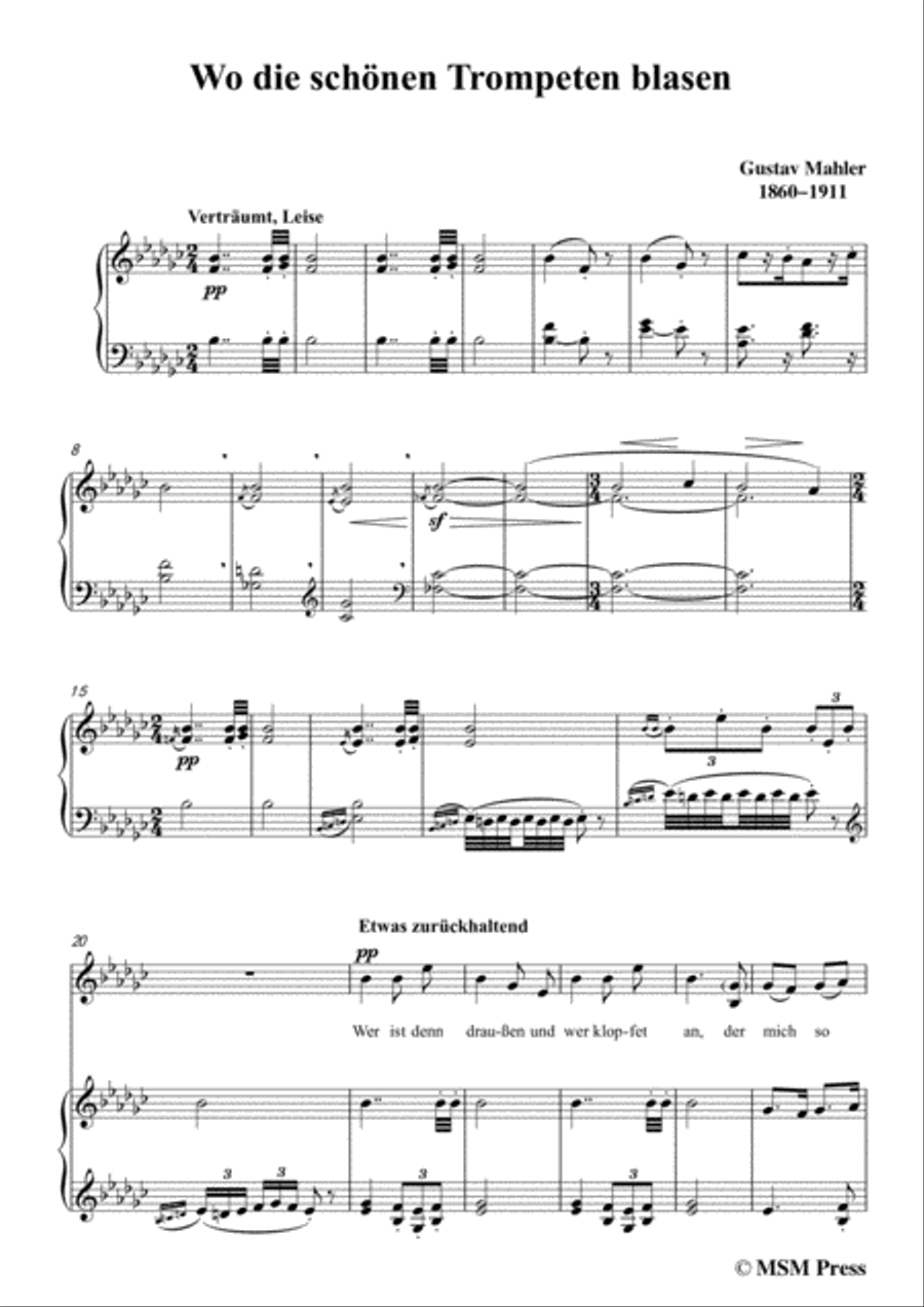 Mahler-Wo die schönen Trompeten blasen in e flat minor,for Voice and Piano Voice Solo scores gallery preview page 3