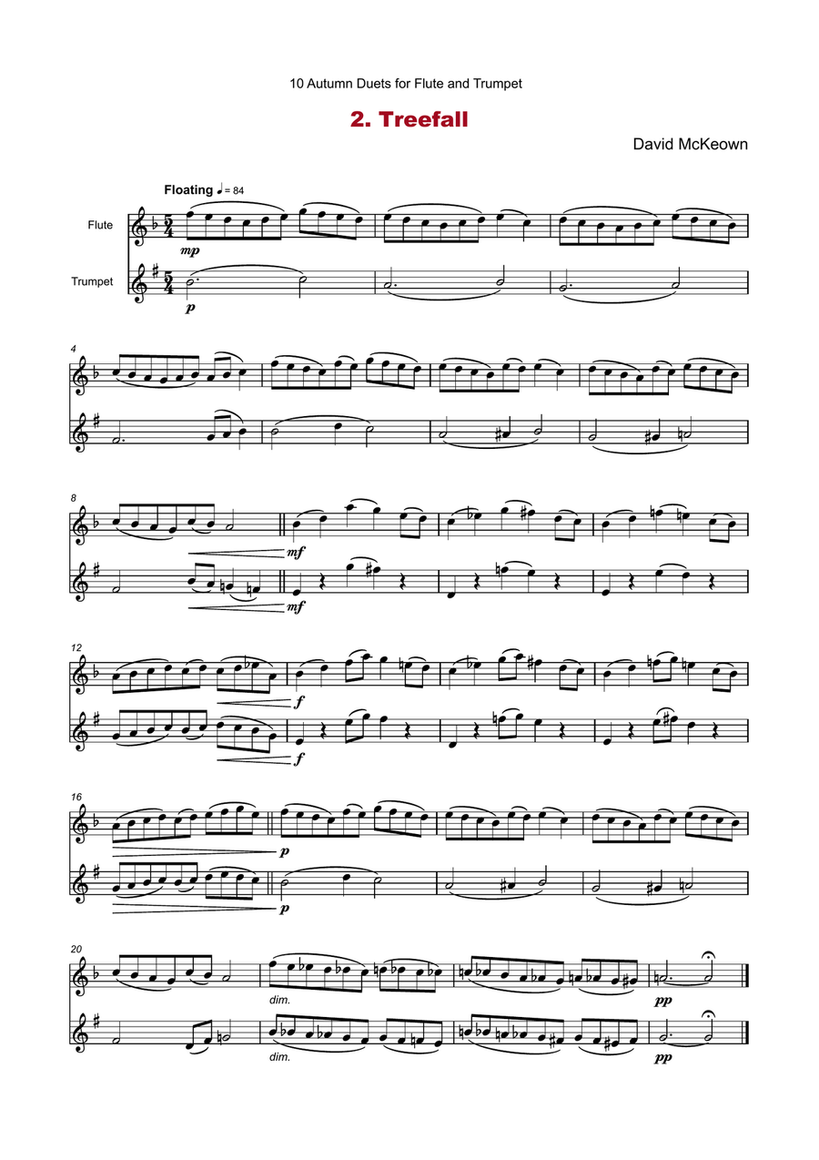 10 Autumn Duets for Flute and Trumpet Chamber Music scores gallery preview page 4