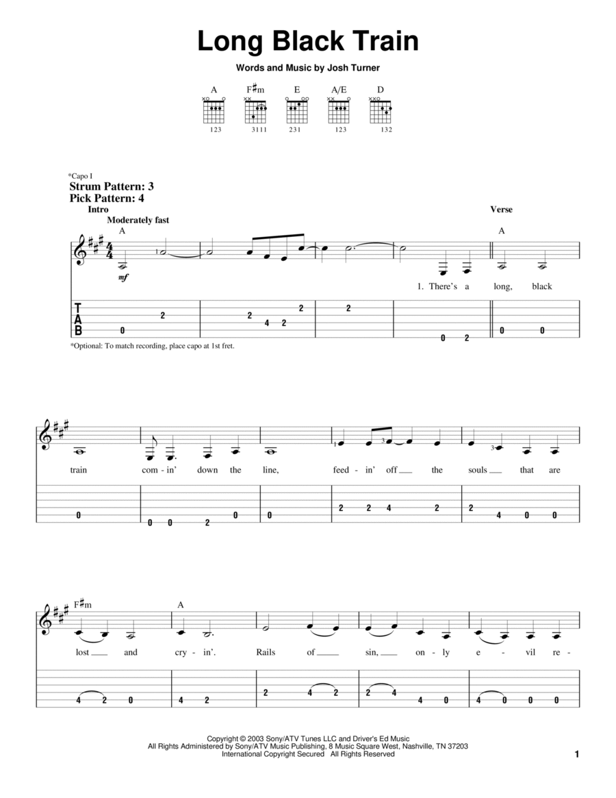 Long Black Train Acoustic Guitar scores gallery preview page 1