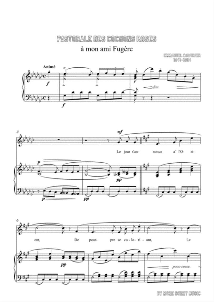 Chabrier-Pastorale des cochons roses in G flat Major,for voice and piano Voice Solo scores gallery preview page 3