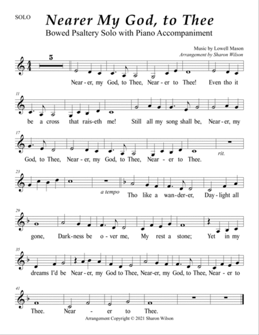 Nearer My God, to Thee (Easy Bowed Psaltery Solo with Piano Accompaniment) Zither scores gallery preview page 2
