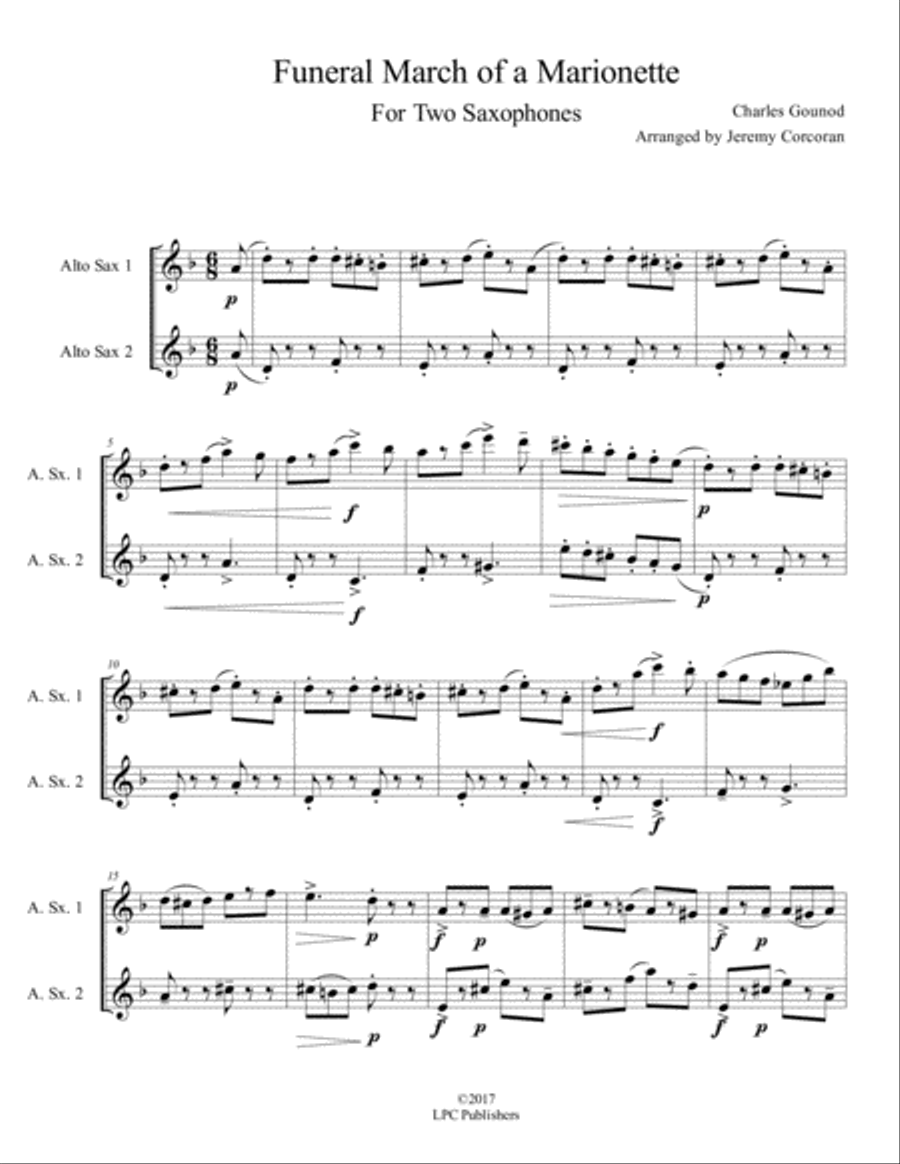 Funeral March of a Marionette for Two Saxophones Woodwind Duet scores gallery preview page 2