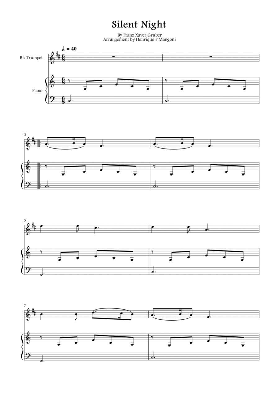 Silent Night (Stille Nacht) B-Flat Trumpet scores gallery preview page 1