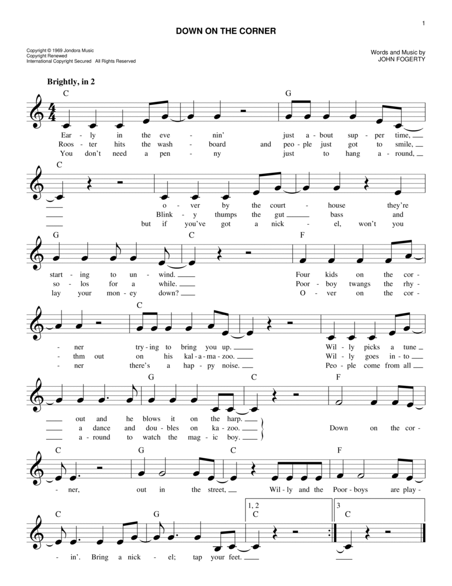Down On The Corner Down On The Corner Piano scores gallery preview page 1