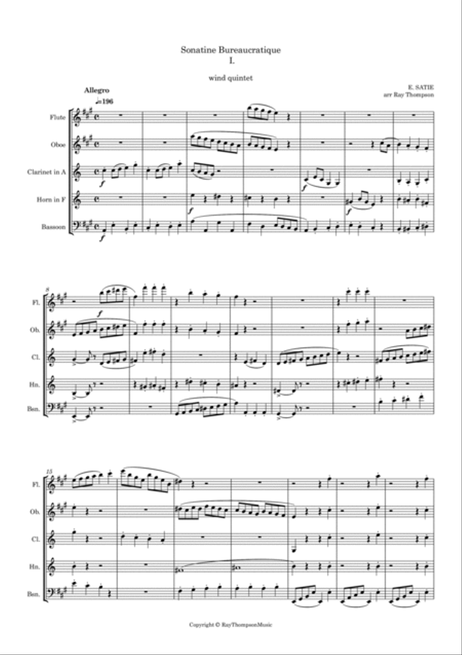 Satie: Sonatine Bureaucratique - wind quintet Woodwind Quintet scores gallery preview page 2