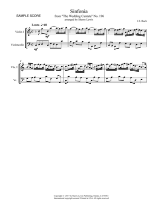 SINFONIA from "THE WEDDING CANTATA", NO. 196, Bach, String Duo, Intermediate Level for violin and ce