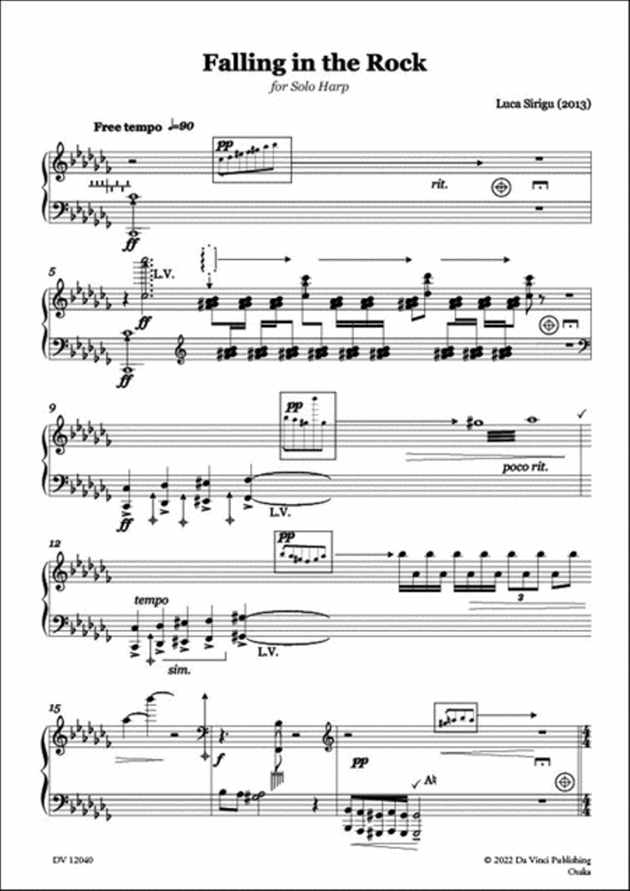 Falling in the Rock, for Solo Harp Harp scores gallery preview page 2