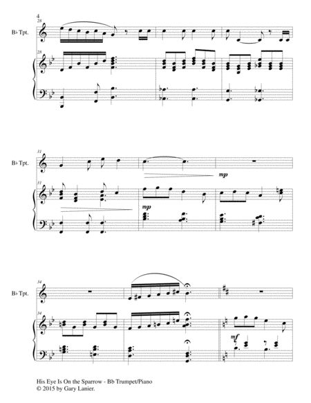 HIS EYE IS ON THE SPARROW (Duet – Bb Trumpet and Piano/Score and Parts) image number null