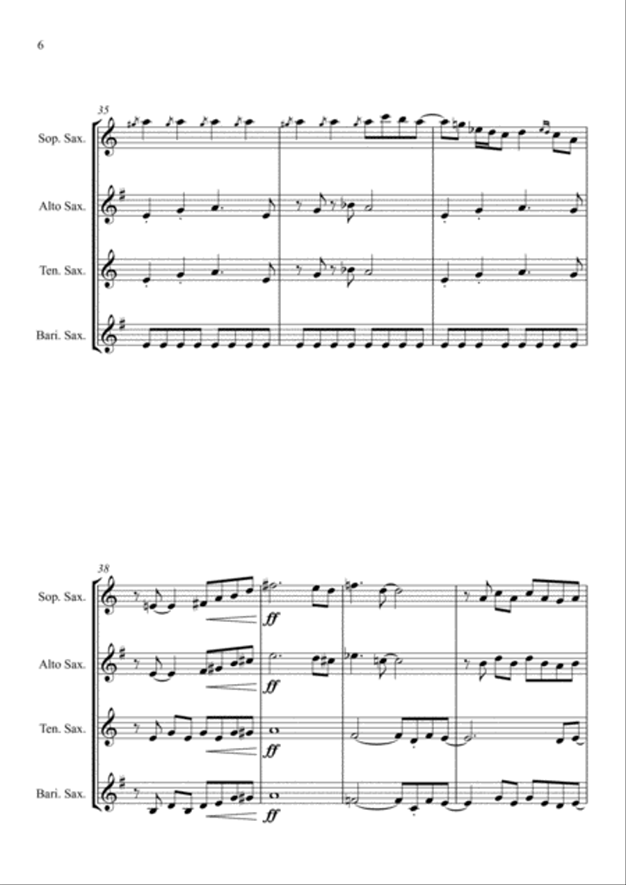Smoke On The Water Saxophone Quartet scores gallery preview page 6