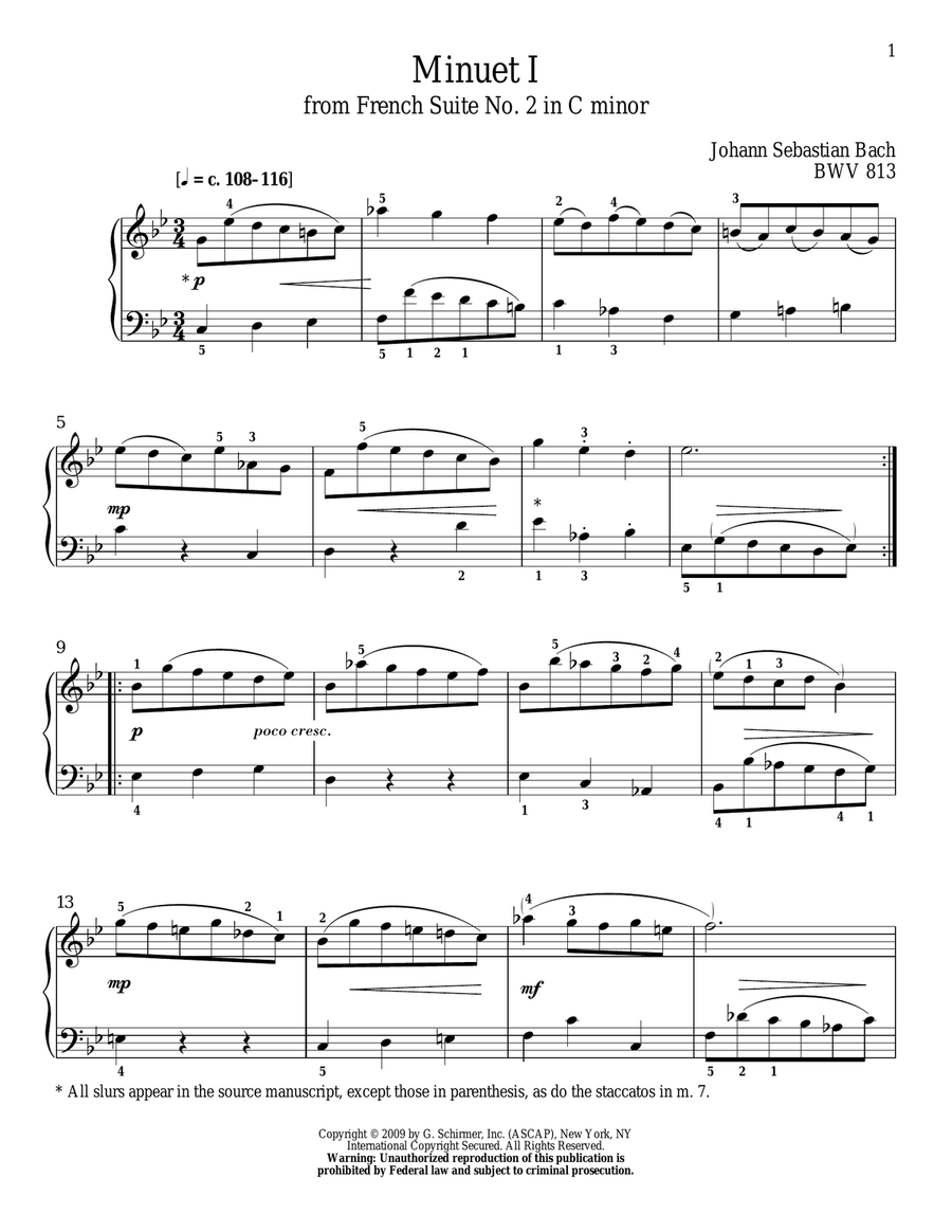 Minuet I, BWV 813 Piano Solo scores gallery preview page 1