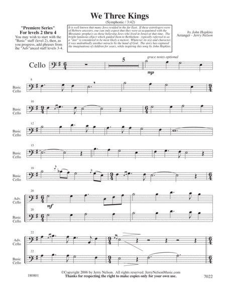 We Three Kings-v1 (Arrangements Level 2-4 for CELLO + Written Acc) image number null