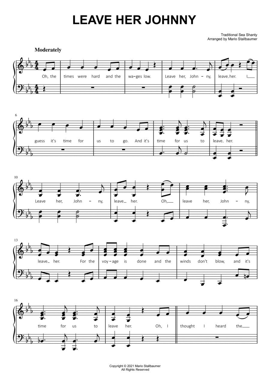 Leave Her Johnny (Sea Shanty) Piano Solo scores gallery preview page 1