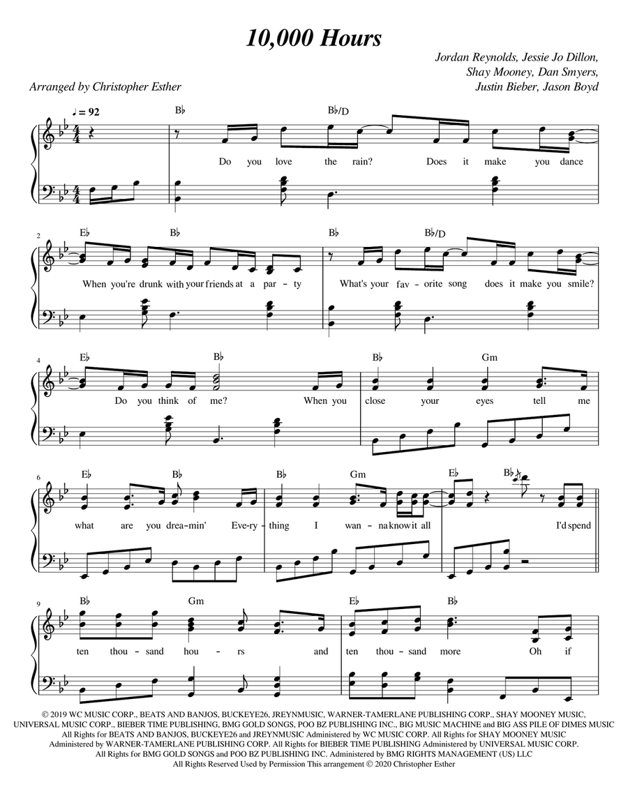 10,000 Hours Piano, Vocal scores gallery preview page 1