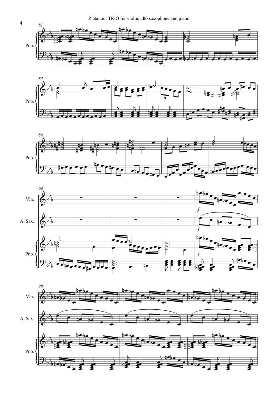 TRIO for violin, alto saxophone and piano Small Ensemble scores gallery preview page 4