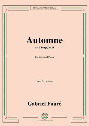 Book cover for Fauré-Automne,in e flat minor,Op.18 No.3,from '3 Songs,Op.18'