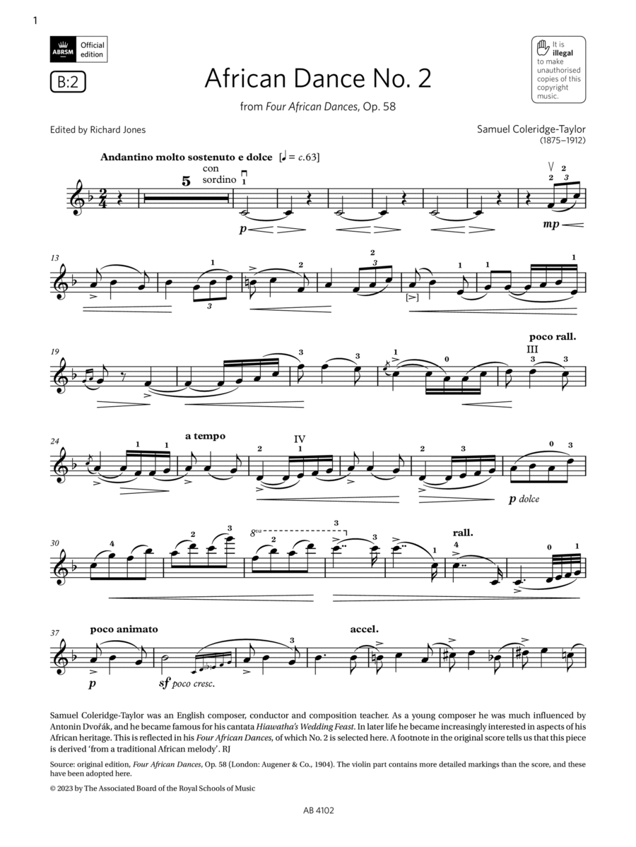 African Dance No. 2 (Grade 8, B2, from the ABRSM Violin Syllabus from 2024) Violin Solo scores gallery preview page 1