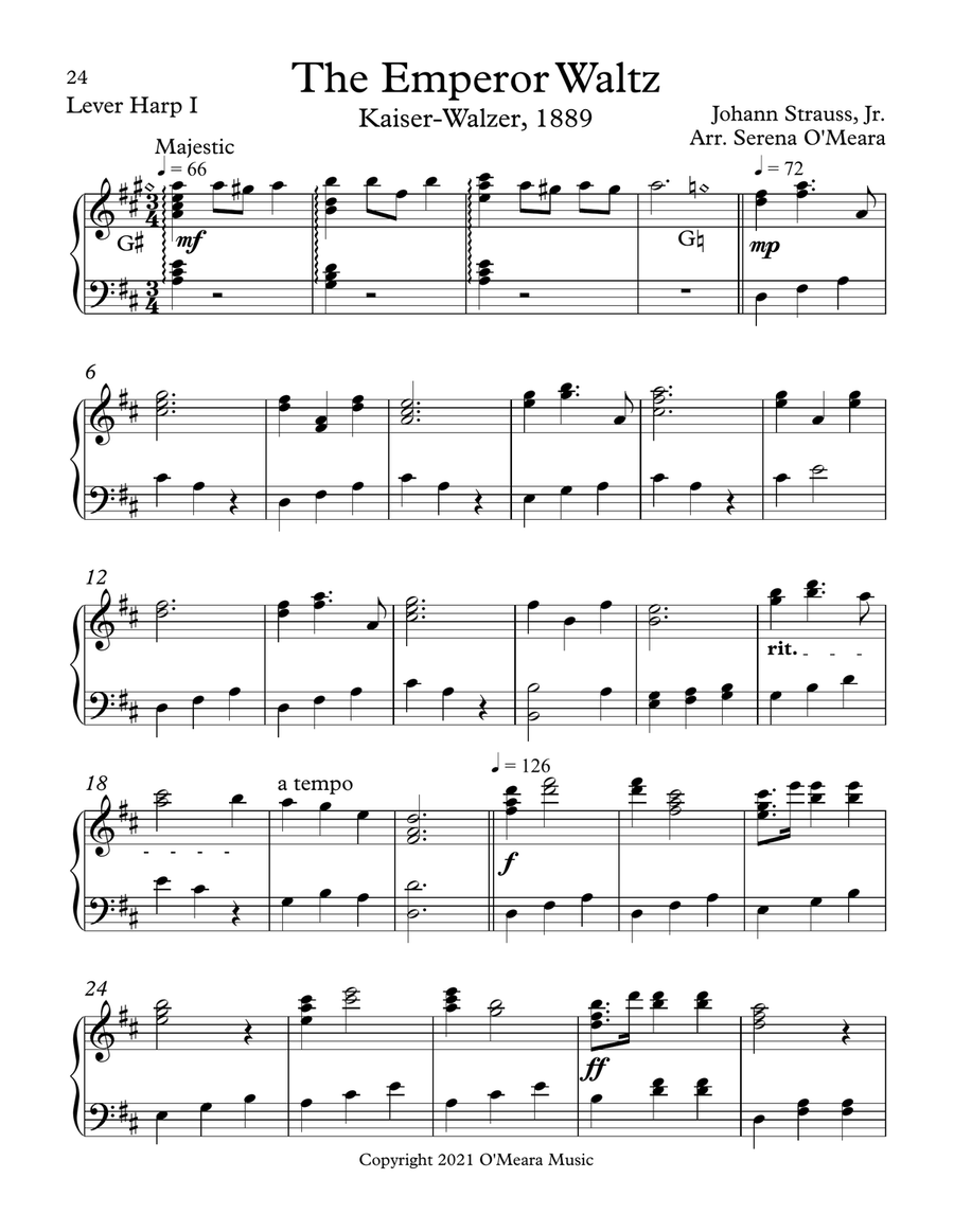 The Emperor Waltz, Lever Harp I Celtic Harp scores gallery preview page 2