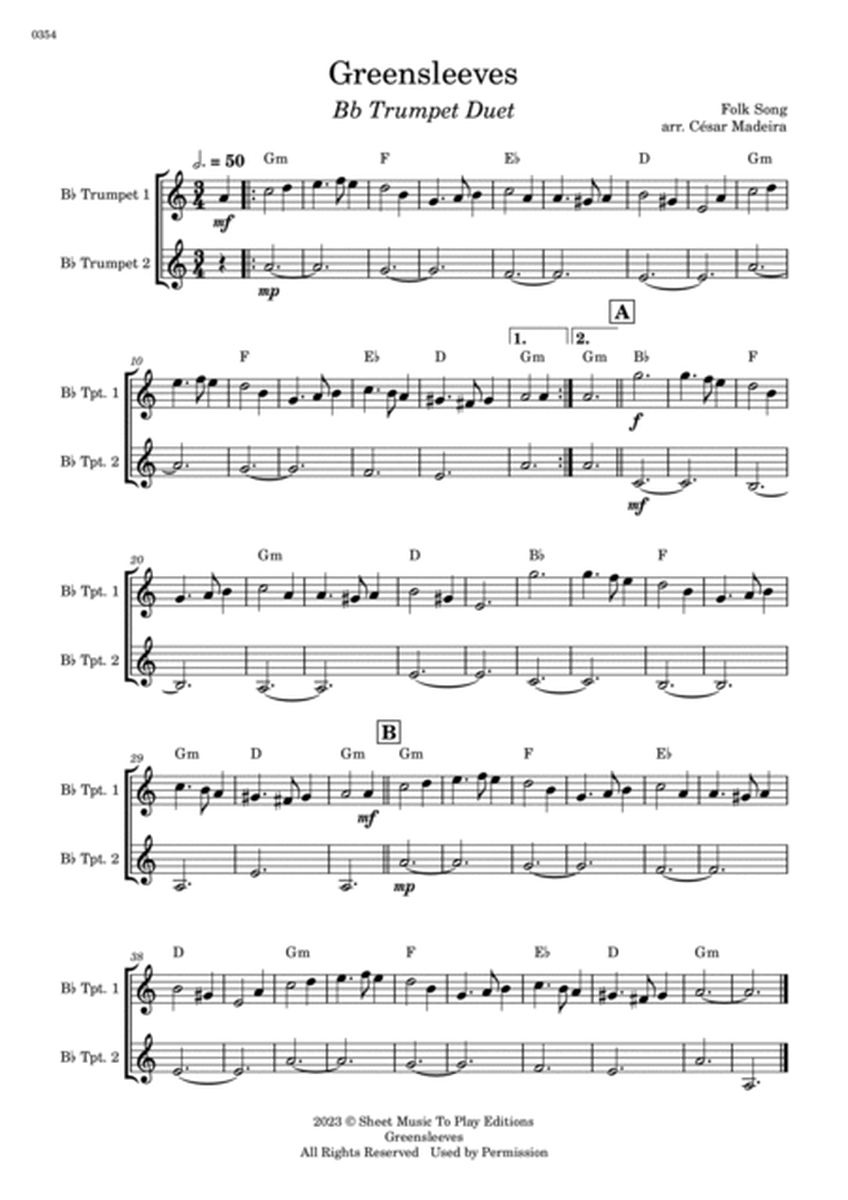 Greensleeves - Bb Trumpet Duet - W/Chords (Full Score and Parts) image number null