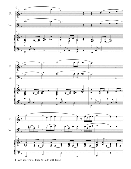 I LOVE YOU TRULY (Trio for Flute, Cello and Piano with Score and Parts) image number null