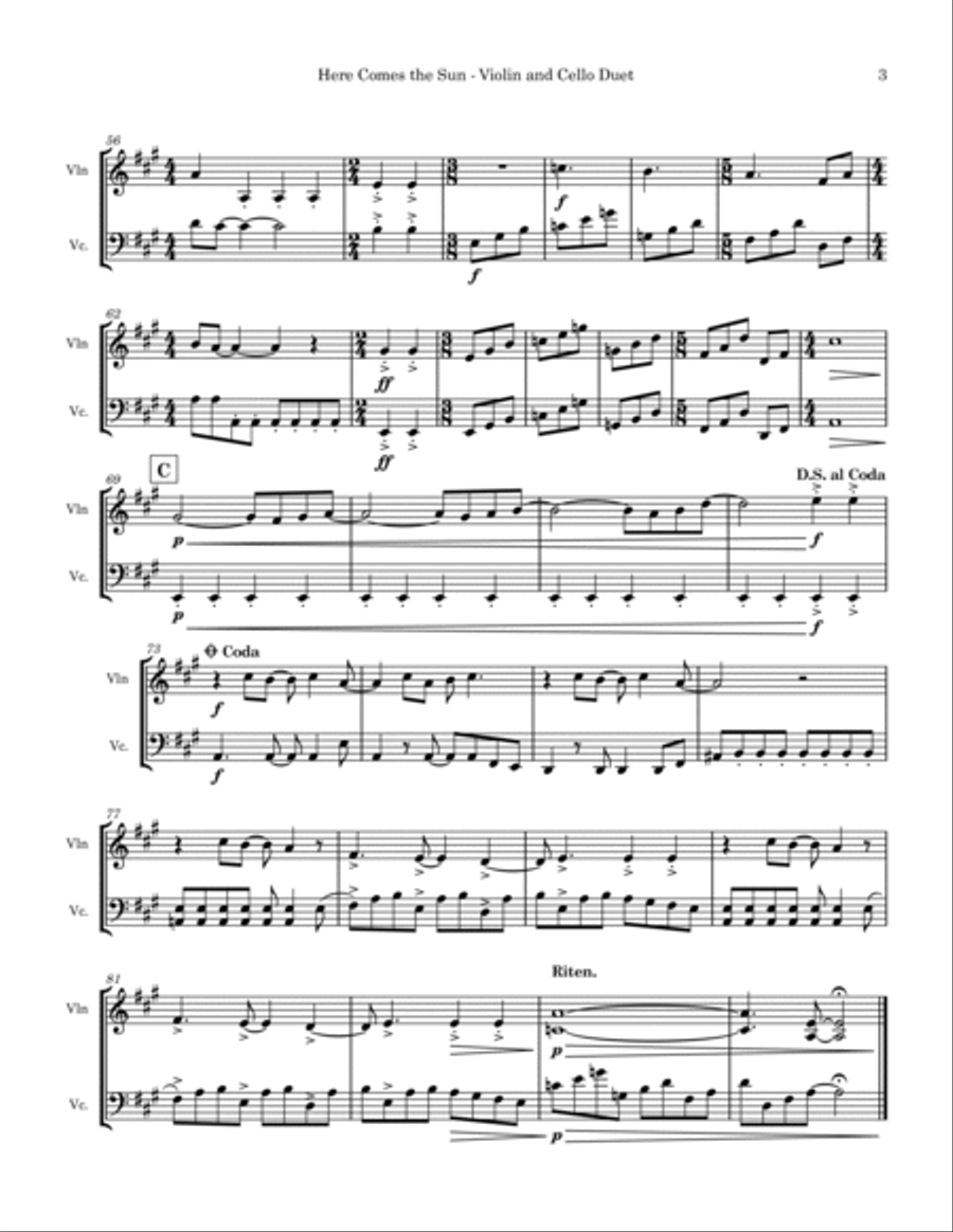 Here Comes The Sun Here Comes The Sun String Duet scores gallery preview page 3